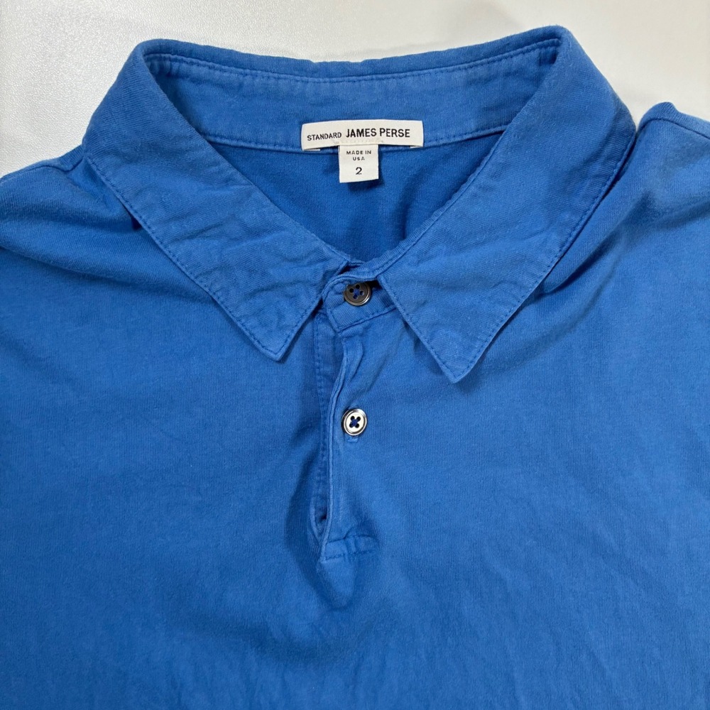James Perse Polo Shirt Mens 2 Blue Supima Cotton Short Sleeve MSX3337